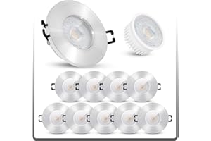 linovum ISASO Lot de 10 spots LED encastrables pour salle de bain et douche extra plats – LED 5 W blanc neutre 230 V IP65 brossé rond