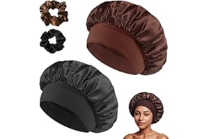 GUIGA 2pcs Satin Bonnet, Silk Bonnet for Sleeping, Night Sleep Cap for Women Girls, Satin Cap is Suitable for Long and Curly Hair, Includes 2pcs Scrunchie