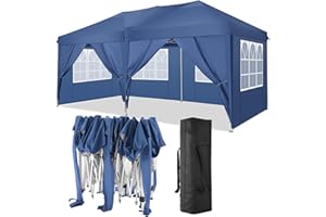 TOOLUCK 3x6m Tonnelle Pliante Imperméable Tonnelle de Jardin Tente Reception Barnum Pliant avec 6 Côtés, Bleu