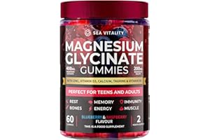 SEA VITALITY Magnesium Glycinate Gummies for Adults – High-Absorption Glycinate & Malate with Zinc, Vitamin D3, B6 & Taurine – Blueberry & Raspberry Flavours – Vegan, Gelatin-Free – 60 Gummies