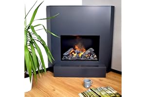 ‎GLOW FIRE GLOW FIRE Wasserdampf Kamin FONTANE (Eckkamin) - Elektrokamin mit Steinrückwand, Heizung und Kaminfeuer - Kaminkonsole aus Holz mit patentiertem Opti-myst-LED Kamineinsatz, 99x100x72 cm - Grau