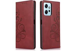 MOONESS Funda Xiaomi Redmi Note 12 4G (6,67"),Funda Libro Magnético Carcasa para Xiaomi Redmi Note 12 4G - Rojo