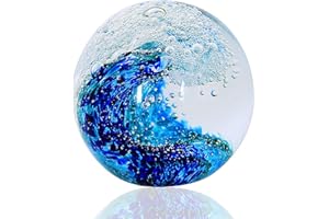 EUSTUMA Statuette in vetro soffiato a mano con onde oceaniche, fermacarte in vetro per scrivania, decorazione per la casa da collezione, per acquario e ufficio