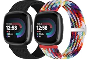 Vodtian Geflochtenes Armband Kompatibel mit Fitbit Versa 4/Versa 3/Sense 2/Sense Armband für Damen Herren, Elastisch Verstellbar Nylon Solo Loop Uhrenarmband für Fitbit Versa 4/Versa 3/Sense 2/Sense
