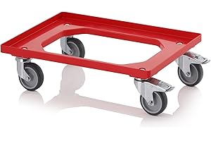 AUER Transportroller rot mit Feststellbremse/Gummrädern für 60x40 Eurobehälter inkl. gratis Zollstock