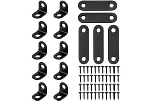 ERIOSCAR 15Set Stainless Steel Corner Bracket Repair Joining Plates, 5Pcs Straight Flat Fixing Brace Brackets 10Pcs L Brackets Right Angle 90 Degree with Screws for Wood Connectors Mending Plate Furniture