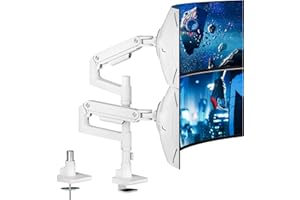 ARES WING Vertical Soporte Monitor Doble para Monitor 17-49 Pulgadas LED/LCD, Soporte 2 Monitores Peso Máximo 20KG de Cada Brazo, Giro de 360° y Rotación de 180°, Altura Ajustable, VESA 75/100 mm