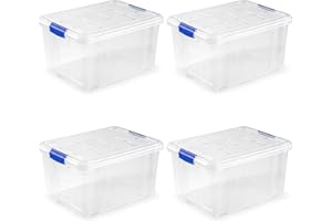 KINGNET Cajas Almacenaje Plástico con Tapa y Cierre a Presión, Cajas Oranizadoras Transparente, Perfecta para Almacenar Ropa, Juguete, Libro y Productos de hogar (Nº2-25Litros, Pack 4 unidades)