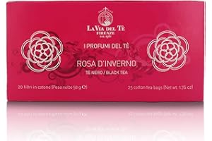 LA VIA DEL TE "Rosa d'Inverno", Miscela di Tè Verde e Nero Profumata con Fiori, Astuccio con 20 Filtri da 2,5g - 50g