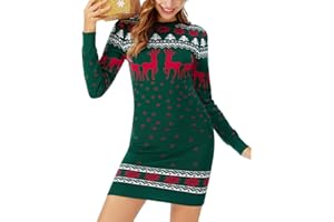 Irevial Vestido de Punto Mujer Navidad Vestido de Suéter Elegante Manga Larga de Cuello Redondo Jerseys Vestido Largo para Otoño Invierno