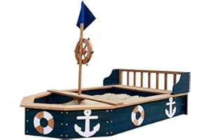 AXI Doris bac à Sable, bac à Sable Bateau en Bois - 153 x 90 x 100 cm, Bateau bac à Sable, gouvernail de Bateau Rotatif sur Le mât | Bâche et Toile de Fond incluses, bac à Sable comme Bateau