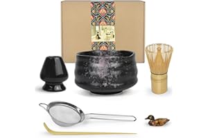 Artcome Kit de cérémonie à matcha pour cérémonie du thé japonaise, bol à matcha traditionnel, fouet, cuillère à thé, passoire à poudre matcha, service à thé matcha pour faire des usucha, koicha et