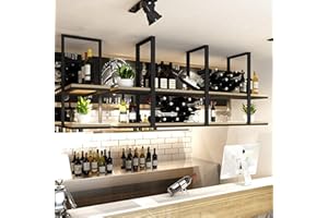 DSVONAUS Deckenregal Weinregal - 120cm Schwebendes Hängeregal, 2 Schichten Deckenmontage Lagerregal, Metallständer für Weinflaschen Pflanzen Bücher Lagerung, für Restaurant, Bar, Cafe (Schwarz, 120×30×80cm)