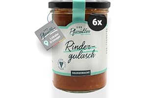 ‎DER PFARÖLLER DER PFARÖLLER Homemade Beef Goulash - 6 Glasses of 400 g Each - Beef Stew in Glass - Ready Meal for Pot & Microwave, Sustainable & Delicious