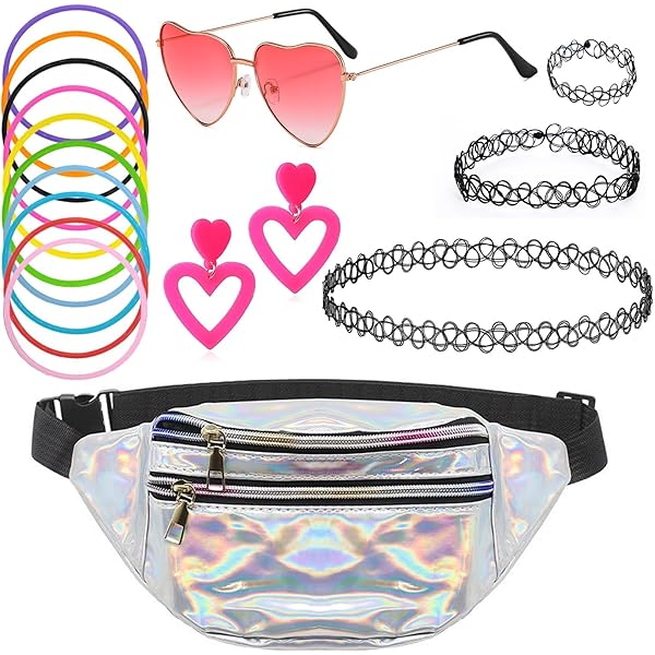 Jaren 90-outfit voor dames, 17 stuks jaren 90 accessoires met heuptas