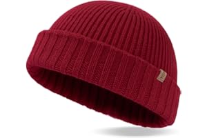 TOP-EX XL/XXL Mens 100% Merino Wool Fisherman Beanie Trawler Beanie Winter Hat Knitted Cuffed Hat