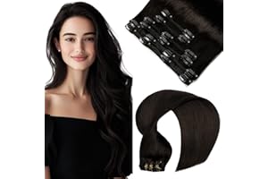 ‎VINBAO VINBAO Clip in Extensions Echthaar Schwarz Remy Menschliches Haar Extensions Clip in Doppelt Tressen Echthaar Extensions Natürliches Schwarz 120g 6pcs 55cm 22 Zoll (#1B,55cm)
