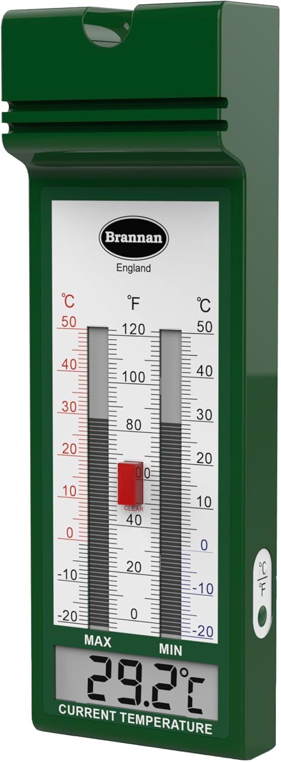 Brannan Digital Max Min Thermometer – Stylish Quickset Greenhouse Thermometer to Monitor Maximum and Minimum Temperatures in a Garden Greenhouse Indoor Room Home Growroom Easily Wall Mounted