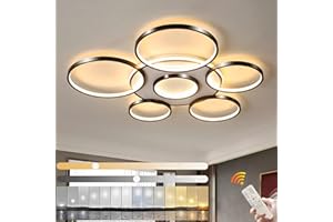 WAYLUOUNG Plafoniera A LED | Lampada Da Soffitto Moderna A 7 Anelli Per Soggiorno | Cerchio Tondo Nera 120W/Ø110cm | Dimmerabile 2700K-6500K Con Telecomando | Lampada Da Soffitto Per Interni Da Ristorante