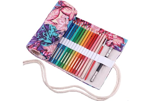 Amoyie Trousse Enroulable Crayon, Pliable Rangement en Tissu pour 72 Crayons de Couleur, Feuille d'érable