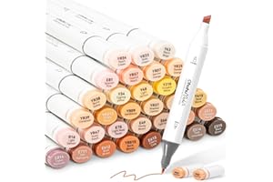 Ohuhu 36 Skin-Tone Colors Alcohol Markers, Double-Tipped Sketch Art Markers, Chisel & Fine, Alcohol-Based, Includes 1 Colorless Blender