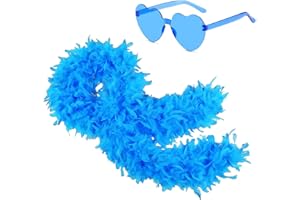 Ceboic Federboa, 2M Modischer Feder Boa mit Herzförmigen Randlosen Sonnenbrillen, Damen Türkei Federn Zubehör Kostümzubehör für Hochzeit Ankleiden Party Cosplay Karneval Halloween Weihnachten Kostüm