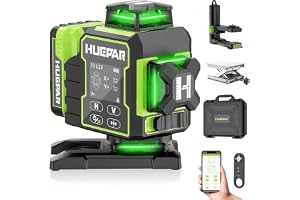 Huepar 2024 New Edition W04CG 4D lasernivå, LCD-skärm lasernivå med roterande motorbas, 360° självnivellerande korslinjelaser - Bluetooth-fjärrkontroll, pulsläge