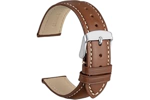 WOCCI Correas de Reloj de Cuero Vintage con Hebilla de Plata Inoxidable, Correa de Repuesto 14mm 16mm 18mm 19mm 20mm 21mm 22mm 23mm 24mm