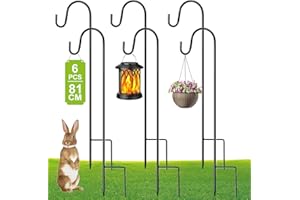 GUKULIVEL Schäferhaken Garten – 6er Set Gartenstecker Metall 81 cm höhenverstellbar, Erdspieße Metall für Laternenhalter, Blumenampel Halterung, Grablichter, Metallstangen Garten Deko Zubehör