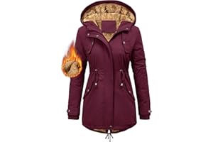 CMTOP Winter Jackets for Women UK Thick Fleece Lined Women's Coats Warm Fuzzy Waterproof Coat Padded Windproof Ladies Coats Thermal Outdoor Parka Jacket Hood Outerwear with Pockets