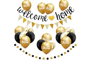 Honatrv Welcome Home Girlande, Willkommen Zuhause Girlande, Willkommen Deko, Welcome Home Ballon für Babyshowerparty Deko, Einweihungsparty Deko, Familie Party(Gold)