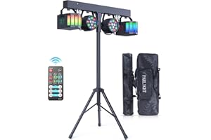 GdjRttk 60 W Set luci DJ con supporto e telecomando, faretto par LED Derby RGBW effetto stroboscopico luce da discoteca per festa, KTV, chiese, concerti, matrimoni, Halloween