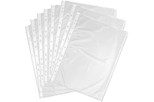 NAVOYS 100 A4 Punch Pockets - Clear Plastic Wallets, Polly Pockets, A4 Plastic Sleeves