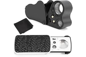 BAFIWU Set di 2 lenti d'ingrandimento per gioiellieri, con panno pulizia occhiali, in metallo, luce UV LED, per artigianato, gioielli, monete, pietre preziose, francobolli