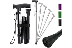 ELORGZEM Adjustable Folding Walking Stick, Five Sizes Adjustable Walking Cane, Folding Walking Sticks for Women and Men, Suitable for People with Unstable Walking