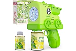 Panamalar Camión Dinosaurio Pistola de Burbujas para Niños, Máquina de Burbujas con Luces/10000+ Burbujas/Solución, 10 Agujeros Pistola de Pompas de Jabón para Fiestas Bodas Al Aire Libre, Verde