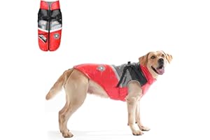Aisuowa Cappotto per Cani Impermeabile Giacca Invernale Calda Giubbotto Cane con Tasca Antivento Gilet per Cani Regolabile Vestiti per Animali con Pettorina per di Piccola Media Grande(Nero&Rosso,XXL)