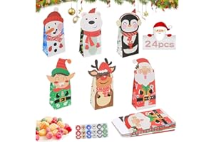MECCTUCK 24 sztuki torebek na prezenty, papierowe torby na prezenty dla dzieci, torby na prezenty z 2 arkuszami naklejek, świąteczne torby na cukierki, papierowe torby na prezenty urodzinowe dla dzieci