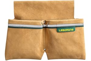 Leborgne, Bipoche en coute de Cuir + Porte Tenaille + Bande Réfléchissante Batipro, Ensemble de 3 Outils pour maçons et coffreurs, Couleur Noire, idéal pour Un Travail en Toute sécurité et Confort