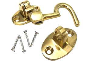 SISI UK 2 Inch Brass Cabin Hook & Eye – Silent Catch Door Holder with Screws for Shed, Gate, Patio or Garden Use (Pack of 1)