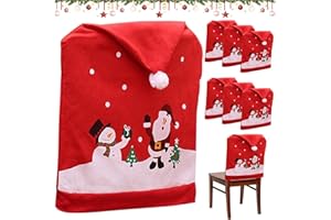 Snarflun Fundas sillas de Navidad,6 Piezas Fundas sillas de Comedor,Fundas Silla Oficina,Funda de Silla con Gorro de Papá Noel Rojo,Adecuado para Cocina, Hotel, Restaurante,decoración del hogar.