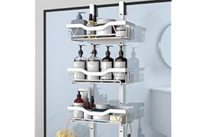 UUlioyer Hanging Shower Caddy, Over Door Shower Shelf 3 Layers, Shower Storage No Drill for Shampoo and Shower Gel (White - 3 layers)