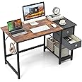 COSTWAY Computer Desk, Metal Frame Study Table Workstation with 2 Removable Drawers, Storage Shelf and Headphone Hooks, Modern PC Laptop Table Working Desk for Home Office Bedroom (120 x 60 x 75 cm)