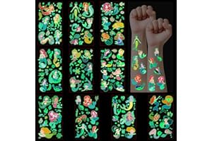 DiULi Tatuajes Temporales Niños, 10 Hojas Luminosos Tatuajes Temporales, Impermeables, Pegatinas Tattoos Infantiles, Calcomanias Niña para Relleno Piñata Cumpleaños, Colegio Fiesta (Serie de Sirena)