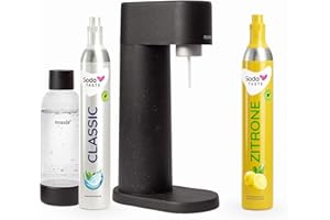SODATASTE Mysoda Woody Kit économique pour gazéifier l'eau : en bois composite renouvelable avec bouteille en plastique sans BPA, cylindre de CO2 Classic + cylindre de CO2 citron (noir)