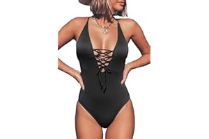 CUPSHE Bañador para Mujer Cuello en V Lace Up Traje de Baño de Una Pieza