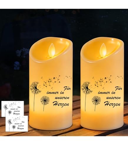 2er-Set LED Trauerkerzen – Wetterfest Mit Flackereffekt, Inkl. 2 Persönliche Sticker Fürs Grab