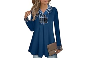 GUUKA Ladies Casual Long Sleeve V Neck Swing Tunic Tops Loose Pleated Pullover Longline Autumn Jumpers For Women UK