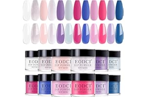 Kit de poudre à tremper pour ongles Eodci 12 couleurs, rose vif, bleu, violet et blanc, pour une manucure pailletée nude scintillante à faire soi-même au quotidien.
