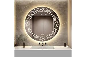 YOSHOOT Specchio da bagno rotondo da 500 mm con motivi Specchio da parete con luce a LED, Specchio cosmetico illuminato più elegante, Luce LED dimmerabile a 3 colori, IP44 (Nido)
